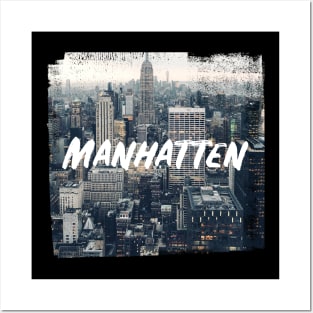 Manhattan Skyline Grunge Style Gift Posters and Art